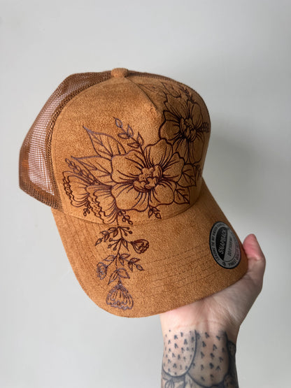 Suede Flower Trucker Hat