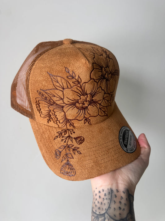 Suede Flower Trucker Hat