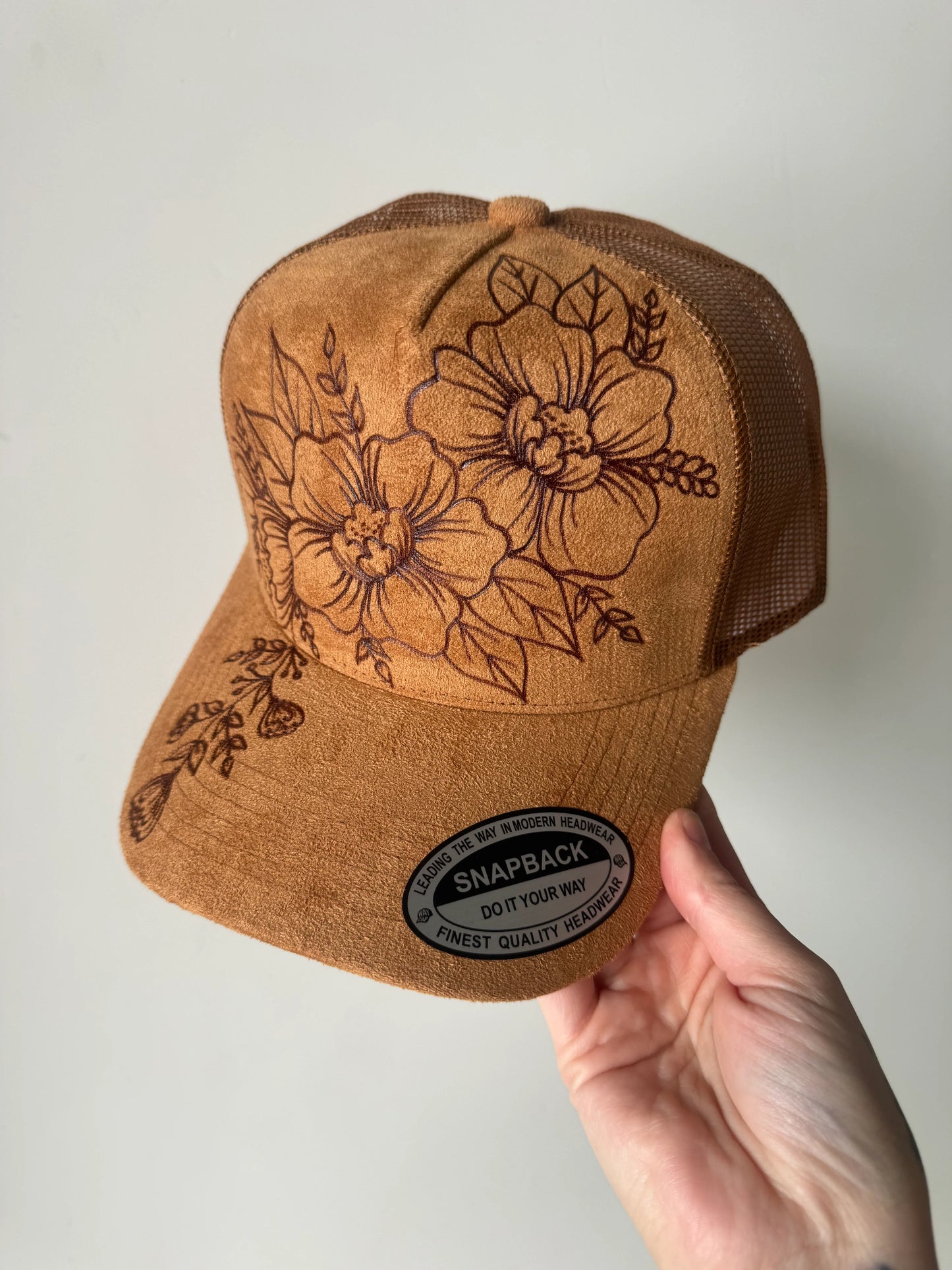 Suede Flower Trucker Hat